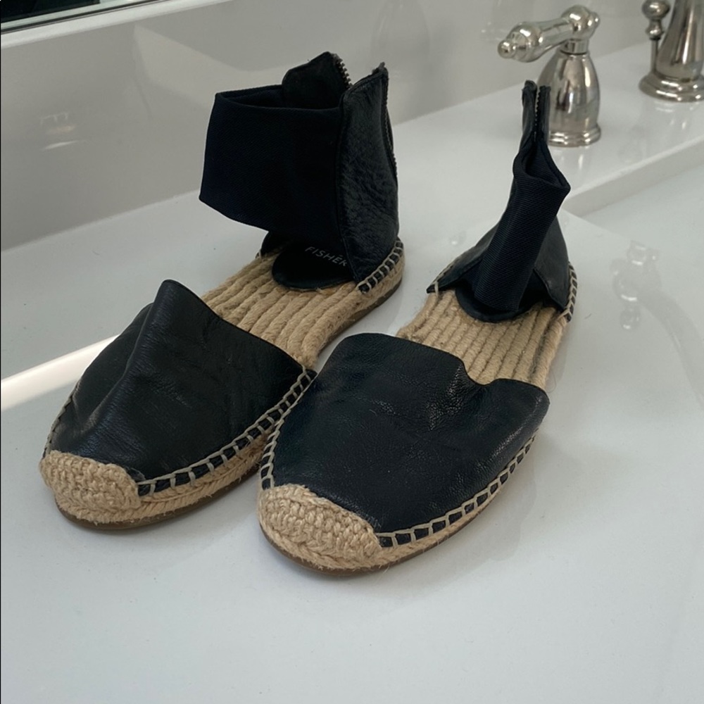 Black leather espadrilles
